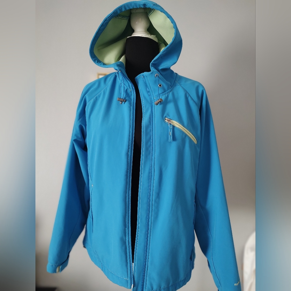 Jacket Softshell Women Jacket Hoodie Color Blue Pockets Zipper Good Condition
